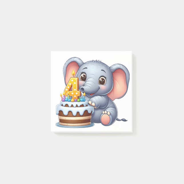 Post-it® Éléphant Mignon 4ème Anniversaire (Devant)