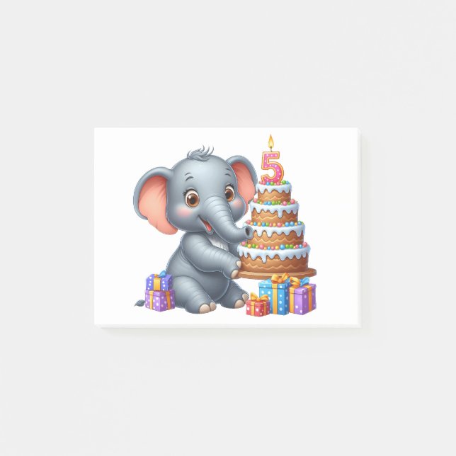 Post-it® Éléphant Mignon 5ème Anniversaire (Devant)