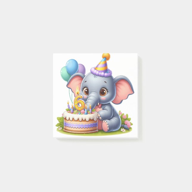 Post-it® Éléphant Mignon 6ème Anniversaire (Devant)