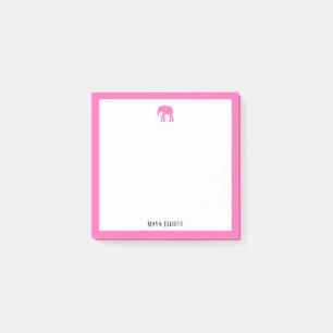 Post-it® Eléphant rose clair et frontière sur blanc avec no