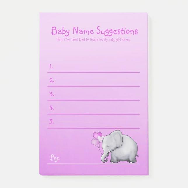 Post-it® Eléphant rose Cute Baby Girl Douche Suggest Name (Devant)