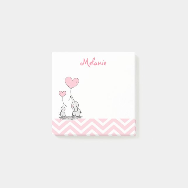 Post-it® Éléphant Rose Pastel Personnalisé Bébé Fille (Devant)