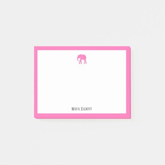 Post-it® Eléphant rose vif et bordure blanche avec nom (Devant)
