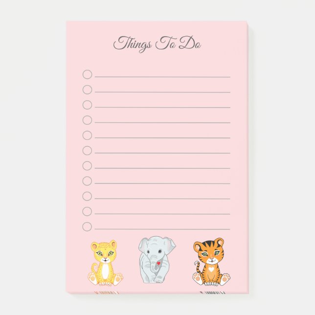 Post-it® Éléphant, Tigre & Léopard sur Choses à Faire Rose (Devant)