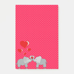 Post-it® Éléphants Romantiques & Cœurs Rouges Sur Points Po