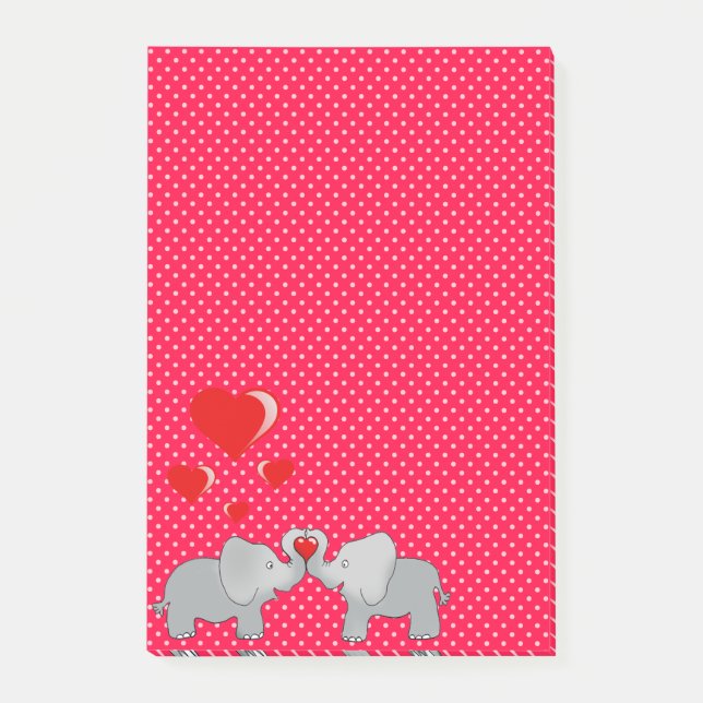 Post-it® Éléphants Romantiques & Cœurs Rouges Sur Points Po (Devant)