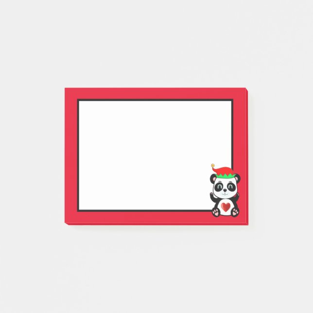 Post-it® Elfe ourson panda mignon dessin animé sur fond rou (Devant)