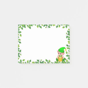 Post-it® Elfe vert mignon et cadre de feuille verte