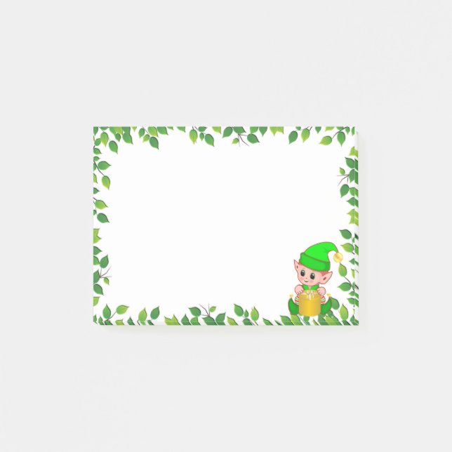 Post-it® Elfe vert mignon et cadre de feuille verte (Devant)