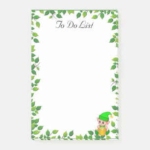 Post-it® Elfe vert mignon et cadre de feuille verte