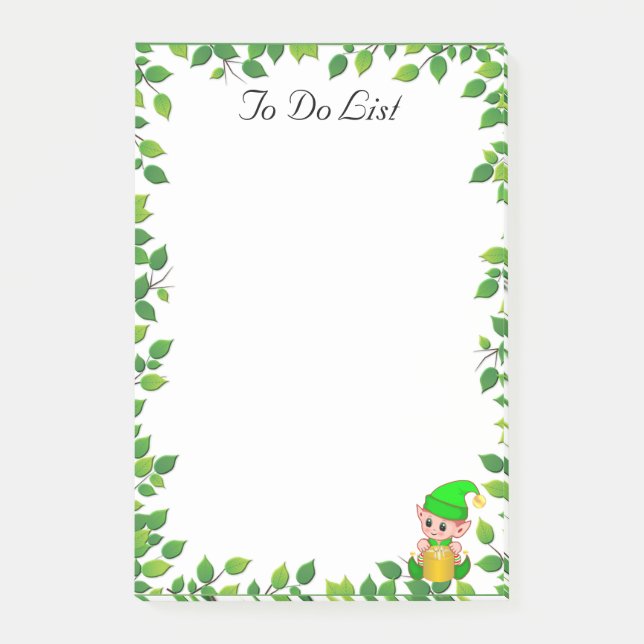 Post-it® Elfe vert mignon et cadre de feuille verte (Devant)