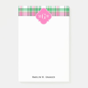 Post-it® Emerald Green Hot Pink Wht Preppy Madras