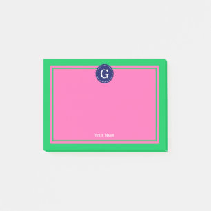 Post-it® Emerald Green Navy Hot rose encadré 1I Monogramme