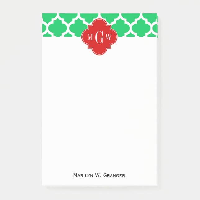 Post-it® Emerald White Marocain #5 Rouge 3 Monogramme initi (Devant)