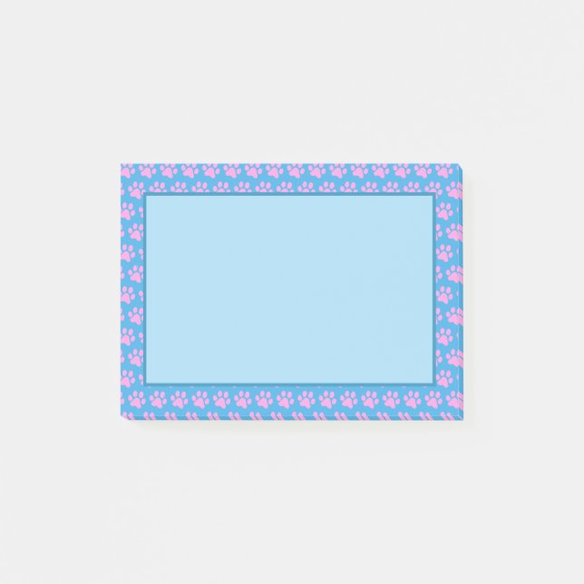 Post-it® Empreintes de pattes roses avec Arrière - plan ble (Devant)