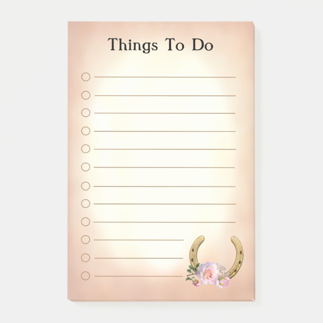 Post-it® En fer à cheval d'or avec des fleurs choses à fair (Devant)