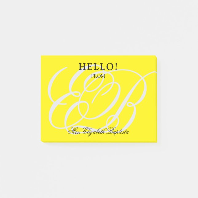 Post-it® Enseignant de l'école Bonjour Monogramme Jaune (Devant)