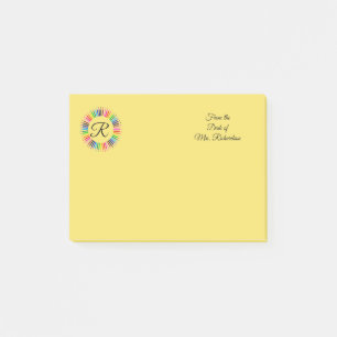 Post-it® Enseignant Personnalisé Crayon couleur Monogramme 