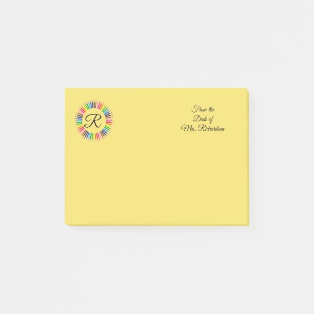 Post-it® Enseignant Personnalisé Crayon couleur Monogramme  (Devant)