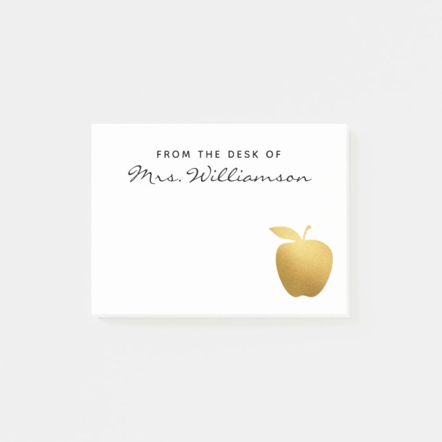 Post-it® Enseignant personnalisé Faux Golden Apple Classy (Devant)