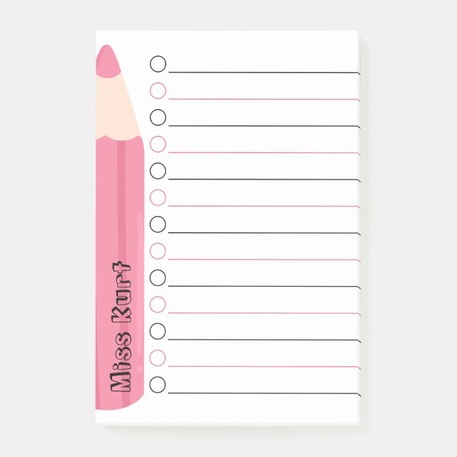 Post-it® Enseignant personnalisé unique au crayon rose (Devant)