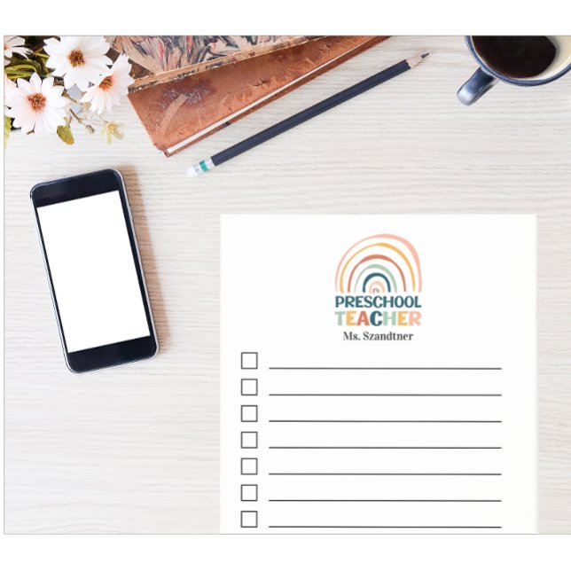 Post-it® Enseignant préscolaire couleurs rétro boho arc-en- (Créateur téléchargé)