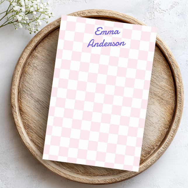 Post-it® Enseigne rétro rose pâle motif damier blanc (Retro name light pink white checkerboard pattern post-it notes)