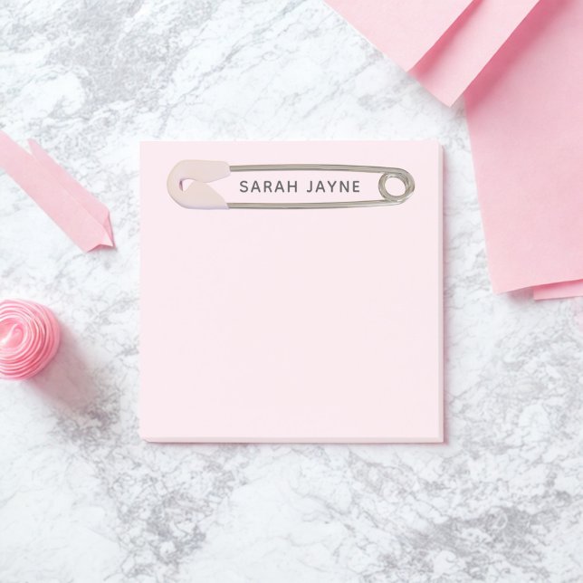 Post-it® Épingles autocollantes rose pour bébé pour la fête (Pink Girl Baby Shower Simple Diaper Pin Post-it Notes with space for your name)