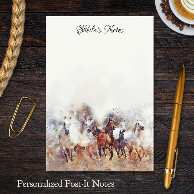 Post-it® Equine Watercolor Horse Lovers Post It Notes (Post it notes featuring a watercolor design of wild running horses.)