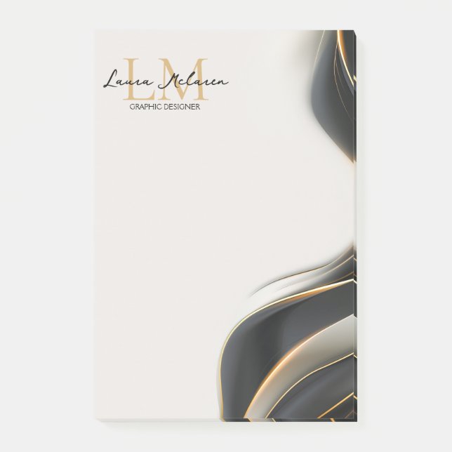 Post-it® Esthétique Luxueuse Élégante Monogramme Voile Noir (Devant)