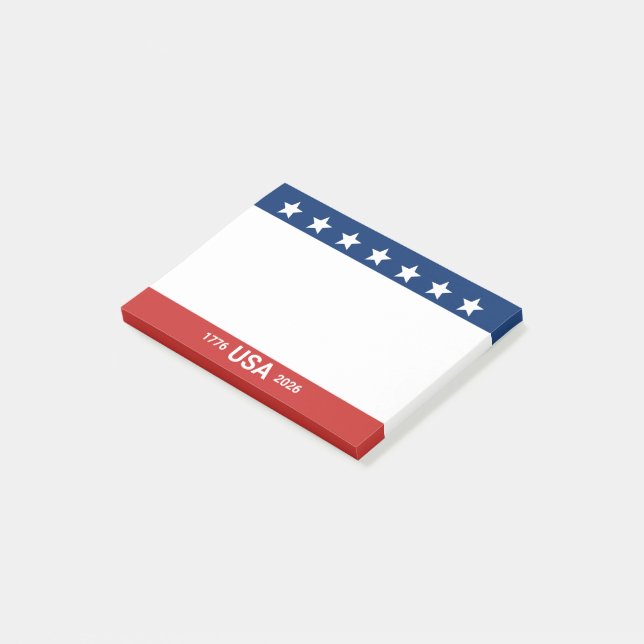Post-it® États-Unis 1776 2026 250e anniversaire Rouge Blanc (Incliné)