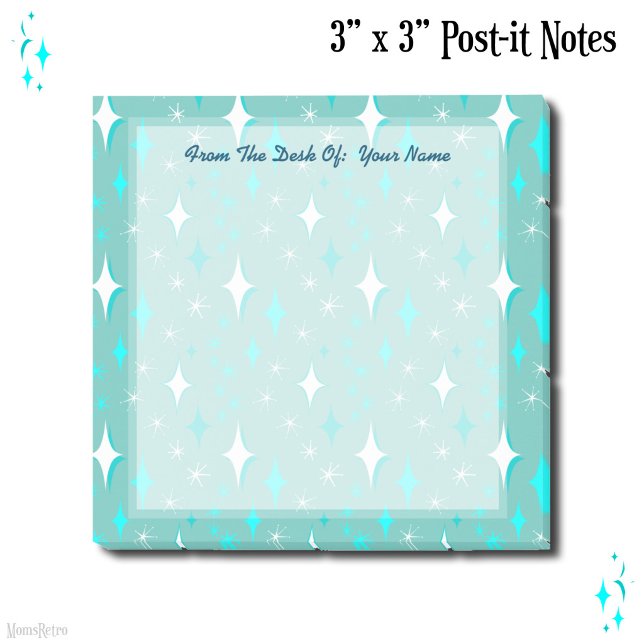 Post-it® Étiquettes rétro sarcelle et blanches étoiles modi (Retro Teal and White Stars Editable 3"x3" Stickies Post-it Notes)
