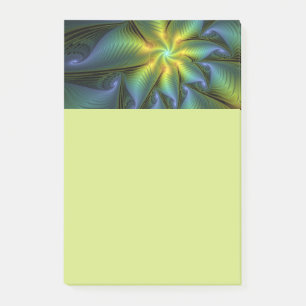 Post-it® Étoile abstraite, art fractal doré bleu vert brill