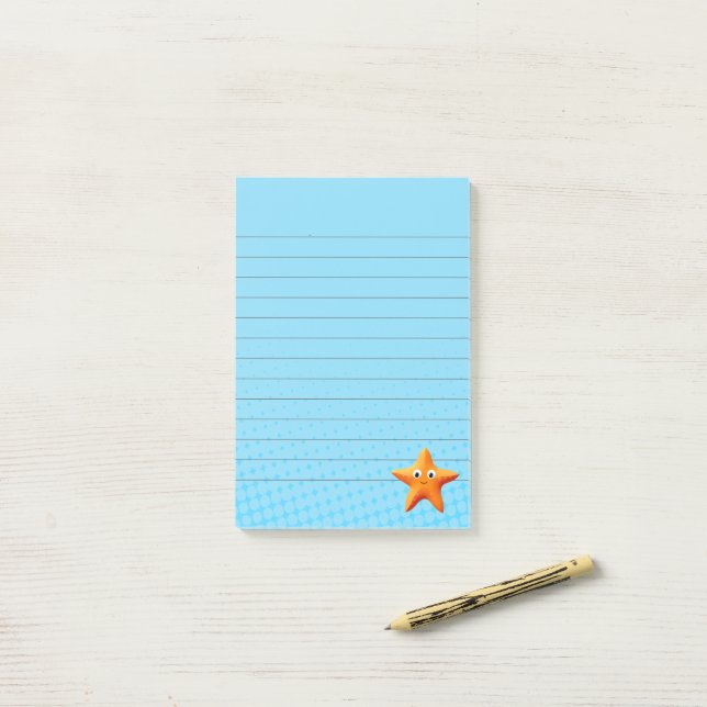 Post-it® Étoile de mer de dessin animé mignonne bleu océan  (Sur un bureau)