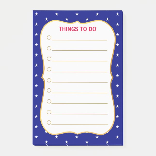 Post-it® Étoiles élégantes sur des choses à faire bleues (Devant)
