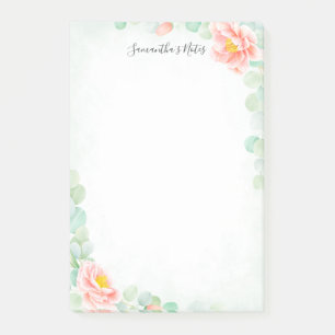 Post-it® Eucalyptus Peony Floral Peach Sage Aquarelle