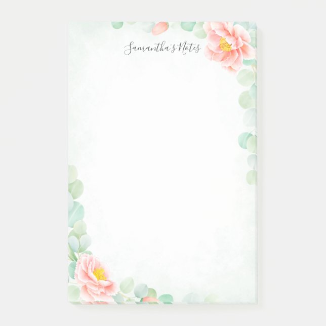 Post-it® Eucalyptus Peony Floral Peach Sage Aquarelle (Devant)