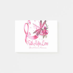 Post-it® Faith Hope Love Dragonfly Ribbon Cancer du sein