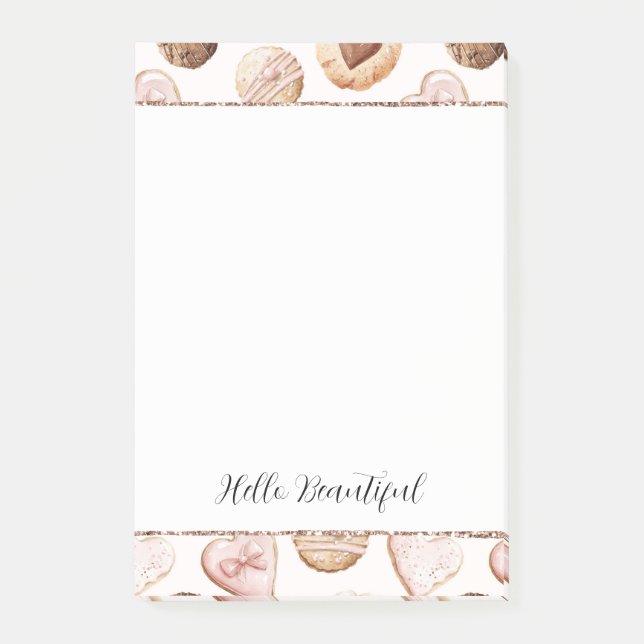 Post-it® Fard scintillant rose crème brun coeurs friandises (Devant)