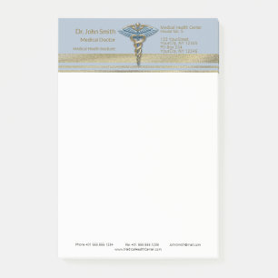 Post-it® Faux Gold Foil Stripes bleu clair Caduceus Médical