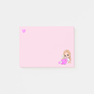 Post-it® Fée mignonne et cœur avec une marguerite sur fond