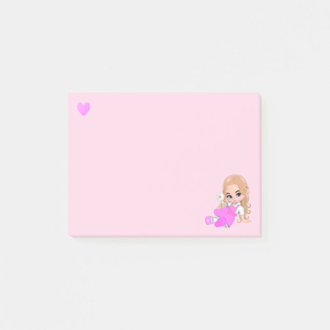 Post-it® Fée mignonne et cœur avec une marguerite sur fond  (Devant)