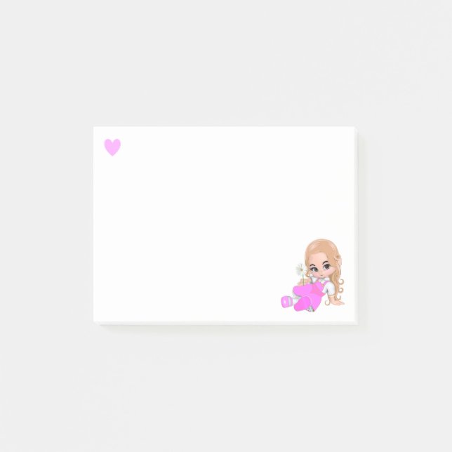 Post-it® Fée mignonne et cœur avec une marguerite sur fond  (Devant)