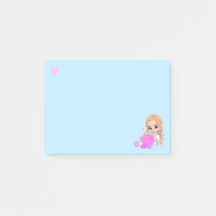 Post-it® Fée mignonne et cœur avec une marguerite sur fond
