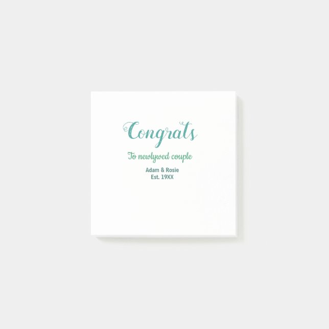 Post-it® Félicitations couple de mariage bleu vert nom anné (Devant)
