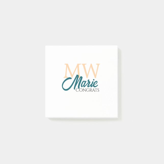 Post-it® Félicitations graduation monogramme orange bleu 20 (Devant)