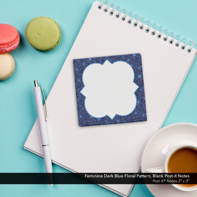 Post-it® Feminine Dark Blue Floral Pattern, Blank (Feminine Dark Blue Floral Pattern, Blank Post-it Notes)