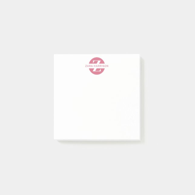 Post-it® Feminine Pink Circle Name Business Monogram (Devant)