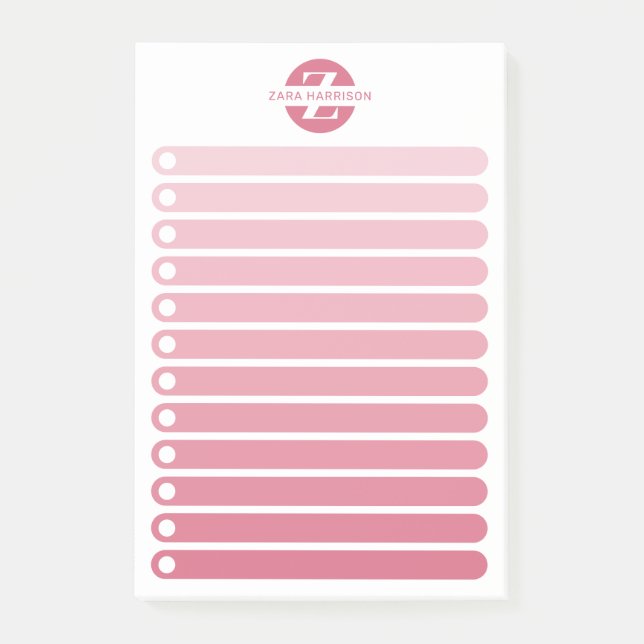 Post-it® Feminine Pink Gradient Monogram To Do List (Devant)