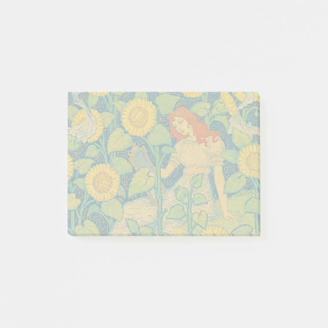 Post-it® Femme-fille de fleurs dans le jardin de tournesol (Devant)